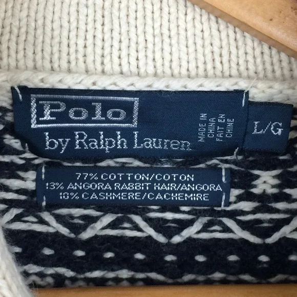 Polo Ralph Lauren Shawl Collar Sweater Mens L Reindeer Nordic Fair Isle Angora - Picture 2 of 15